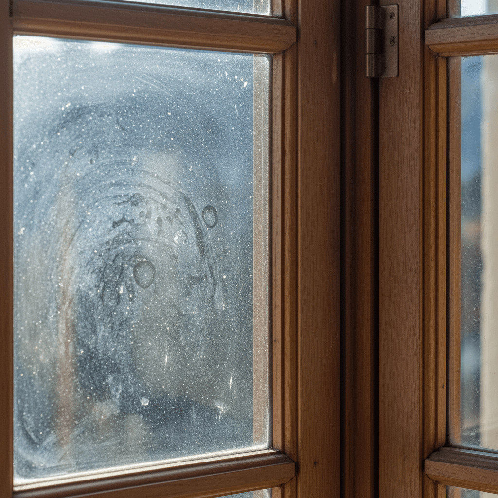 Before-and-after comparison of dirty versus clean window pane
